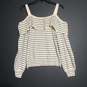 Joie Cream and Black Striped Off-Shoulder Cashmere/Wool Top